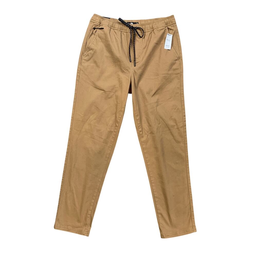 RSQ Pants Mens M Medium Dark Tan Twill Pull On Cotton Stretch Drawstring Waist